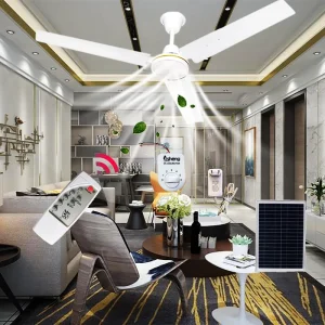 Remote Control AC DC Ceiling Fan 56 Inch Solar Air Cooling Ceiling Fan 3 Metal Blades with Solar Panel and Regulator