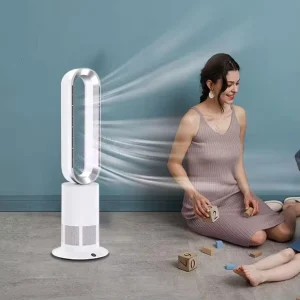 Remote Control Luxury Compact Design Bladeless Air Cool Heat Pedestal Fan for Living Room Bedroom Air Treatment Factory Supply