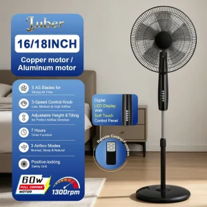 Remote Control Pedestal Fan with LED Display and Timer Function for Outdoor & Hotel Use Whole Night Comfortable Sleep