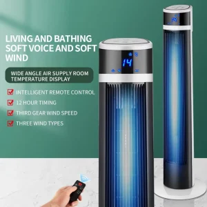 Remote Control Tower Floor Fan Bladeless Design AC Powered Household Electric Fan Cooling USB Source Pedestal Stand Outdoor Use