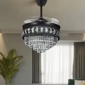 Replaceable Crystal Cover Retractable LED Ceiling Fan Light Smart Remote Control 42inch Blade Modern Design Home Use