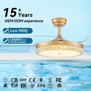 Retractable 42 Inch Gold White Modern Luxury New LED Ceiling Fan with Light Led Remote Control Metal Ceiling Fans New Trend