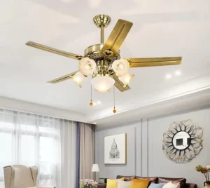 Retro Ceiling Fan Light with Iron wood Leaves Antique Style in Bedroom American Style in Living Room Dining Room Fan Light