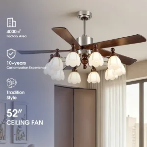 Retro Industrial LED Lighting Ceiling-mounted Iron Fan 5 Blades DC Motor 6-Speed Control Remote Control Energy Conservation Low