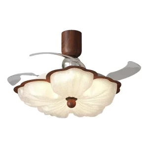 Retro Peach Blossom Invisible Ceiling Fan with DC Silent Motor Bedroom and Dining Room 3 Color Dimmable LED Fan Light
