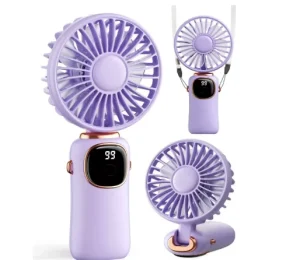 Road Travel Safety Foldable Personal Fan 3 in 1 Hand Neck Desk 5 Speed Fan with LED Screen Long Lasting USB Cooling Fan