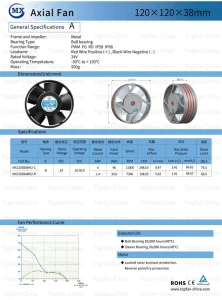 Round High Speed Fan 120mm 120x120x38mm High Temperature Resistance Industrial Dc 24v Motor Cooling Axial Flow Fan