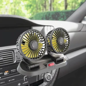 Rundong Portable Car Fan 24V 12V Universal Large Truck Van Double Head Plastic 6 Inch Three Speed 5W Cooling 30 34dB Quiet