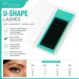 SP EYELASH 3D 4D 5D U Shape Eyelash Extension U YY Premade Volume Fans 0.05 0.07mm C CC D DD Curl Natural Soft Lash Trays