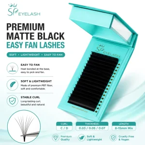 SP Eyelash Custom Logo 0.03 0.05 0.07 Easy Fan Lash Extension C D Curl Volume Lashes Fast Blooming Individual Eyelash Extension