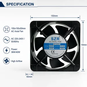 SZR15050 110 220 380V AC Axial Flow Fan 150X150x50mm Customizable Industrial Cooling Fans Ball Bearing OEM Plastic Ventilation
