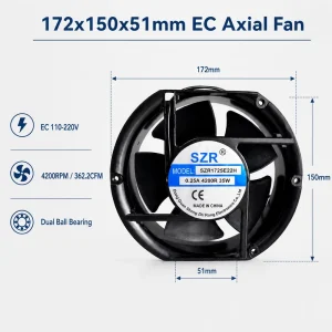 SZR1725 110 220V EC Axial Flow Cooling Fan 4200RPM Ball Bearing Brushless OEM ODM Ventilation Exhaust for Electric Power