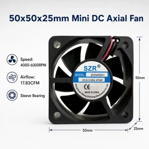 SZR5025 Sleeve Bearing DC Brushless Axial Flow Fan 50x50x25mm 5 12 24V Screw Mounting DC Air Cooling Fans