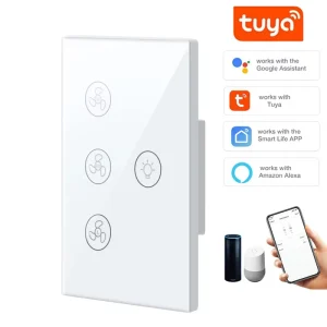 Shengguan US AU WiFi Smart Life Fan Light Switch Wall Switch Stepless Speed Control Touch Panel APP Wireless Remote Control 10A