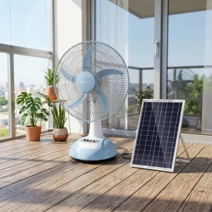 Silent 16-Inch 12V Motor Rechargeable Solar & Electric Table Fan with Powerful Air Cooling for Domestic and Outdoor Use