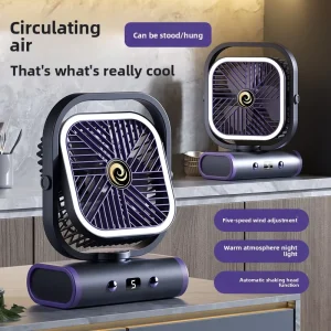 Silent Brushless Motor USB Desk Fan 5-Speed Night Light Auto Oscillation Wall Mountable for Home Office Dormitory