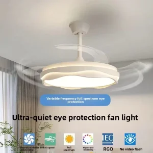 Silent Creamy Minimalist Bedroom Living Room Dining Room Ceiling Fan Chandelier Remote Control LED Eye-protection