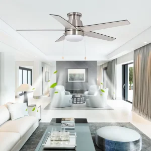 Silver 52 Inch Ceiling Fan 5 Wooden Blades Decorative Indoor Ceiling Fan With Light