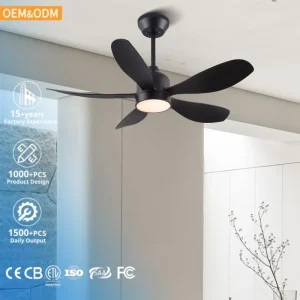 Small 36Inch Iron Black Modern LED Ceiling Fan DC Motor 6 Speed Adjustable 5 Blades Indoor Outdoor