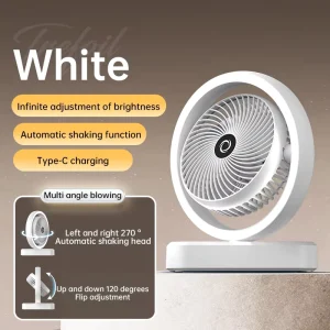 Small Desktop air Circulator Fan with LED Night Light 1800mAh USB Rechargeable Quiet Electronic Fan Portable Mini Table Fan