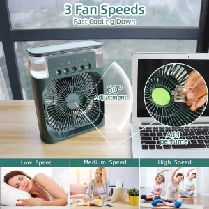Small Plastic Air Cooler Desktop Electric Fan 3 Speed Low Noise USB Charging Plug in Button Control for Dormitory Outdoor Use
