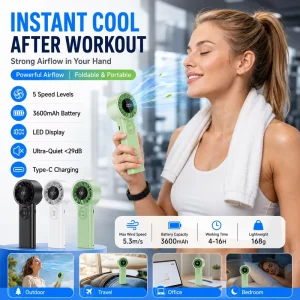 Small Portable Handheld Fan Cooling Fan with High Speed Motor Foldable Design for Daily Use
