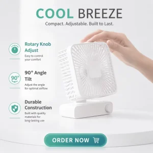 Small Portable White Standing Fan Mini Strong New Rechargeable Flexible Table Fans Home Car Outdoor Air Cooling Battery Plastic