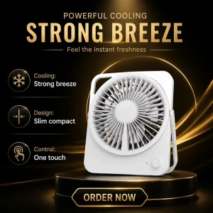 Small USB Rechargeable Quiet Table Fan with Strong Wind 5 Speed Adjustable Angle Cooling for Home Office & Travel
