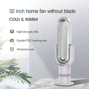 Smart 2 in 1 Bladeless Electric Fan Heater Hot Cool 10 Speed Remote Control Floor Standing for Apartment and Hotel Use