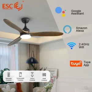 Smart 5 Fan Speed Led Ceiling Fan Lights Solid Wood 52 Inch Ceiling Fan with Remote Control and Led Lights