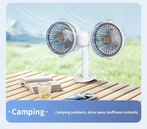 Smart 5V Battery Powered 5 Speed Brushless Motor Low Noise (35 39 DB) Circulating Clip On Fan Night Light Button Control 1200mAh