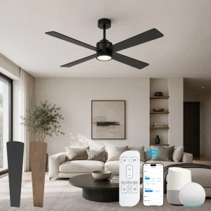 Smart 64 in Black Ceiling Fan with Light WiFi Voice Control Reversible Dual-Color Blades (Black/Walnut) Quiet DC Motor