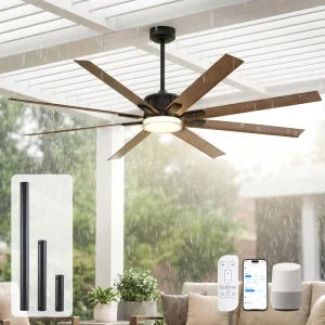 Smart 65/72 in Black and Walnut Ceiling Fan with Light Tuya WiFi Voice Control Reversible DC Motor for Large Room