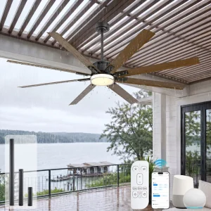 Smart 65 in Black and Walnut Ceiling Fan with Light Tuya WiFi Voice Control High Airflow DC Motor for Living Room