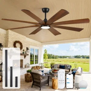 Smart 65 in Black or Walnut Ceiling Fan with Light Tuya WiFi Voice Control 8-Blade High Airflow Quiet DC Motor