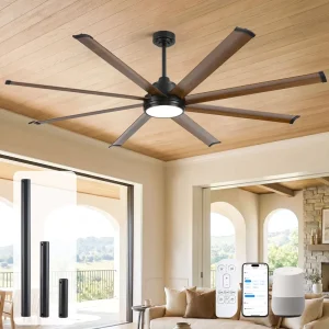 Smart 72/84 in Black and Walnut Ceiling Fan with Light Tuya WiFi Voice Control High Airflow DC Motor for Warehouse