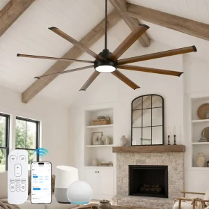 Smart 72 in Black and Walnut Ceiling Fan with Light Tuya WiFi Voice Control 8-Blade Industrial DC Motor for Large Room