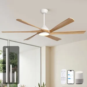 Smart 72 in White and Natural Wood Ceiling Fan with Light Tuya WiFi Voice Control 6-Blade High Airflow DC Motor