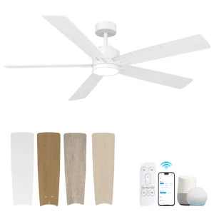 Smart Alexa App DC Motor 60″ Quiet High Airflow LED Electric Air Cooling Ceiling Fan Light Energy Saving for Hotel Household Use