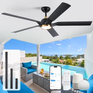 Smart Alexa Black Gold Waterproof 5 ABS Blades 8299CFM High Airflow BLDC Motor 60 Tuya App Electric Outdoor Ceiling Fan