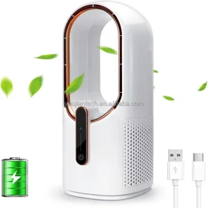 Smart Battery Operated 3 In1 Air Cooling Bladeless Table Portable Fan With Built in Power Bank and Colorful LED Light
