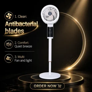 Smart Bladeless Electric Stand Fan Adjustable Height 8 Speed 3D Oscillating Air Circulator Quiet Remote 12H Timer