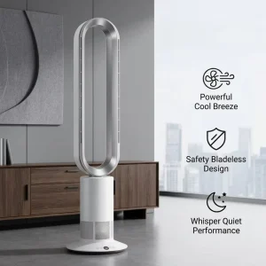 Smart Bladeless Fan Floor Standing Tower Fan with Remote Control Safe Cooling Fan for Home Hotel and Apartment