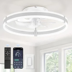 Smart Ceiling Fan with Light 3000K 6000K Dimmable LED with 6 Speed Ultra Quiet Flush Mount Fandelier with APP & Remote Control