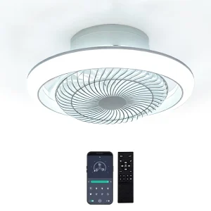 Smart Ceiling Fan with Light APP Control Remote 360 Degree Rotating 2700K 6500K Dimmable with Amber Night Light 6 Speed EU Stock