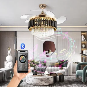 Smart Chandelier Ceiling Light and Fan Luxury Bedroom Crystal Chandelier Ceiling Led Fan Light Luxury Ceiling Fan Led with Light