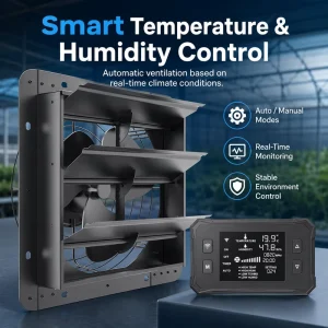 Smart EC Shutter Exhaust Fan with Temperature Humidity Controller for Greenhouse Poultry Farm Warehouse Ventilation