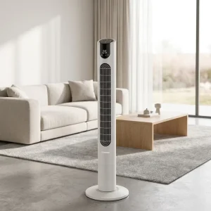 Smart Electric DC Bladeless Tower Fan Touch Panel Remote LED Temperature Display Wide Oscillation Outdoor Household Use Energy
