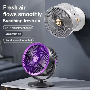 Smart Home 8 Inch Oscillating Wall Mounted Fan 5 Speeds 2400mah Rechargeable Quiet Cooling Fan for Bedroom and Office