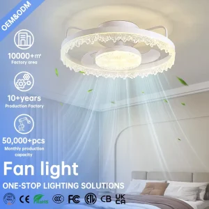 Smart Invisible DC Motor Ceiling Fan with LED Light 48 Inches Retractable Blades Voice APP Control Modern Design for Home